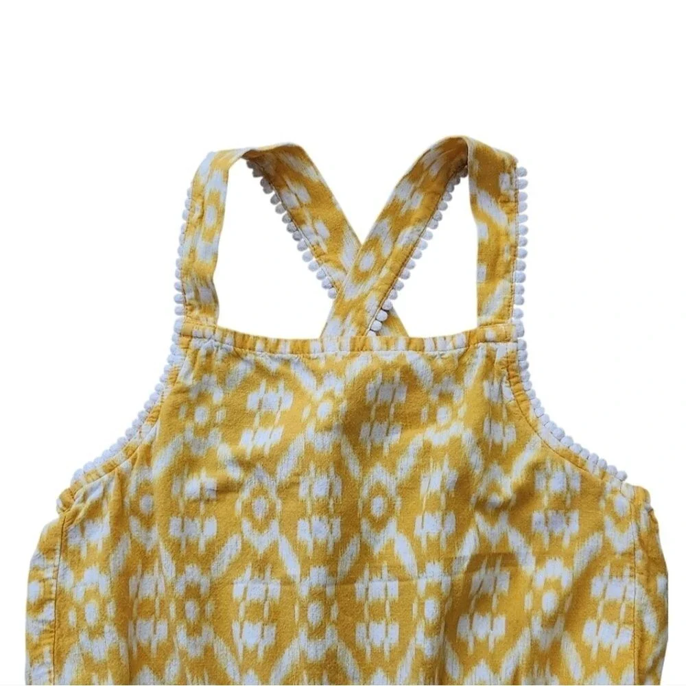 Old Navy Girls Pom-Pom Trim Yellow Cross-Back Strap Romper Sleeveless Size M (8)